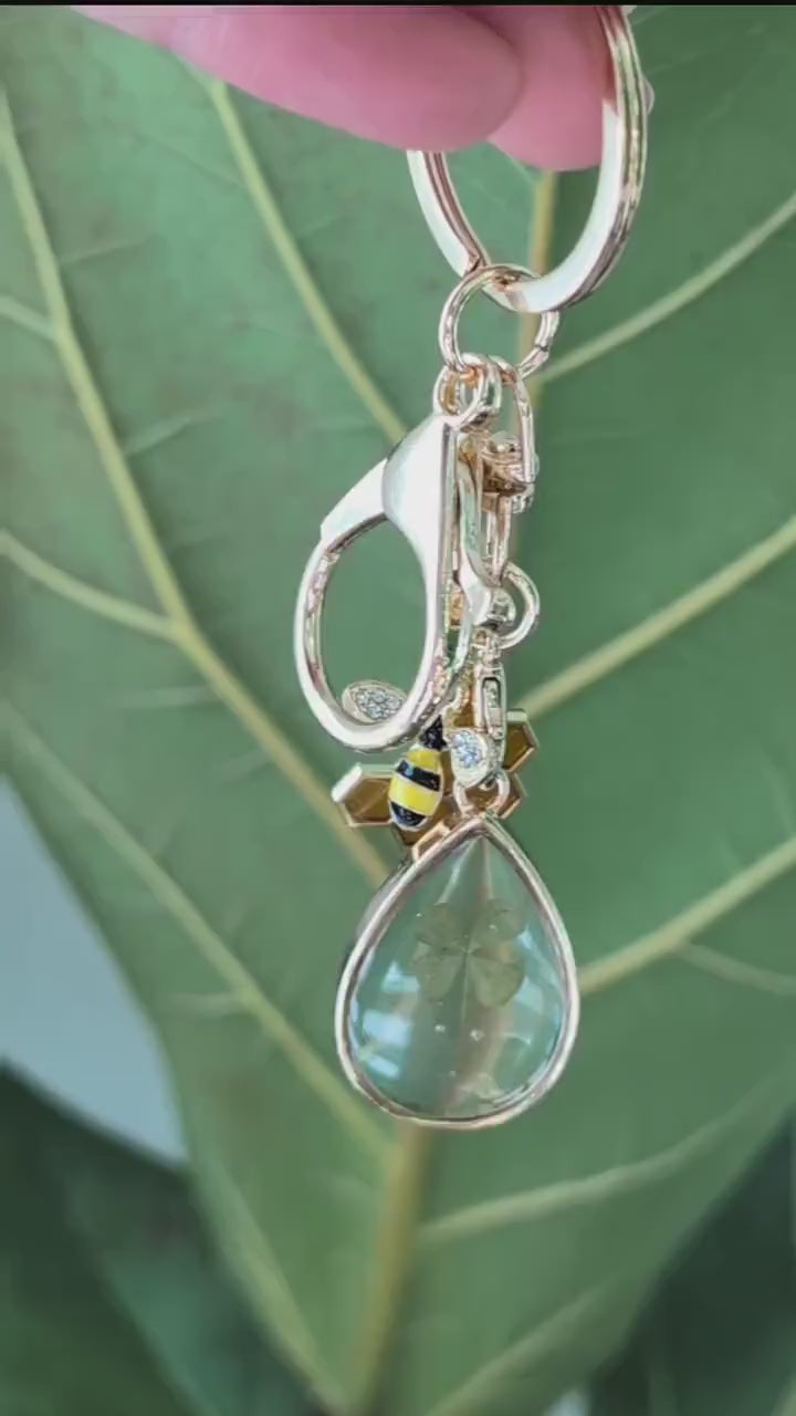 Good luck keychain with real pressed flowers handmade gift for new job graduation travel new beginnings botanical charm for positivity