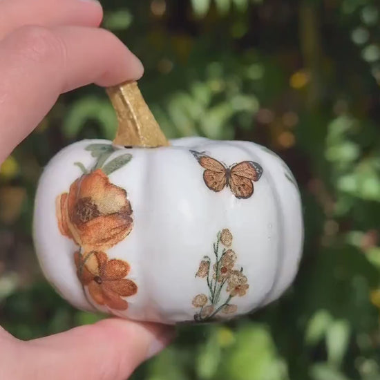 Handmade Mini Pumpkin Fall Decor Thanksgiving Table Autumn Centerpiece Hostess Gift Gold Accent Halloween Ornament Seasonal Artisan Craft